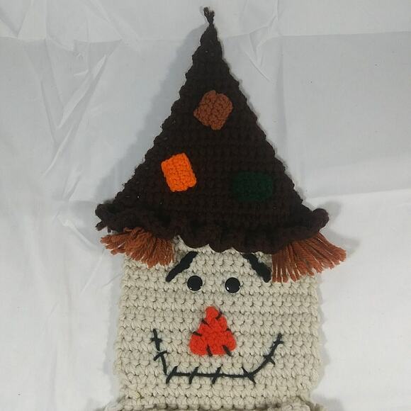 Handmade Crochet Scarecrow Door Wall Hanging Canvas One Of A Kind Art Unique 3D - Picture 2 of 16
